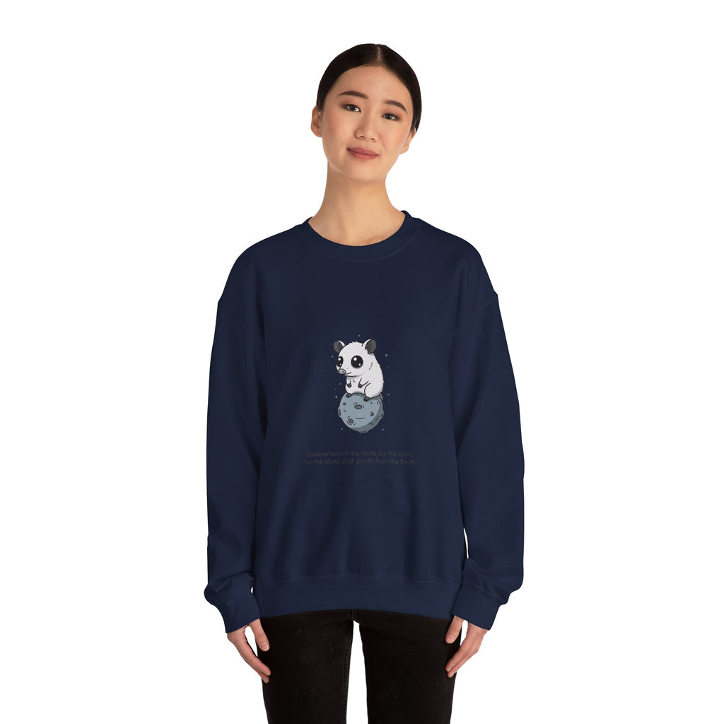 Panda on Planet Crewneck Sweatshirt | existential animal, burnout meme