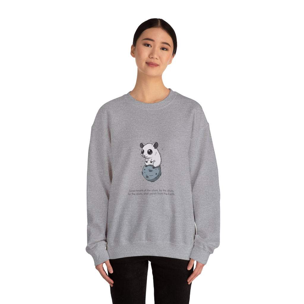 Panda on Planet Crewneck Sweatshirt | existential animal, burnout meme