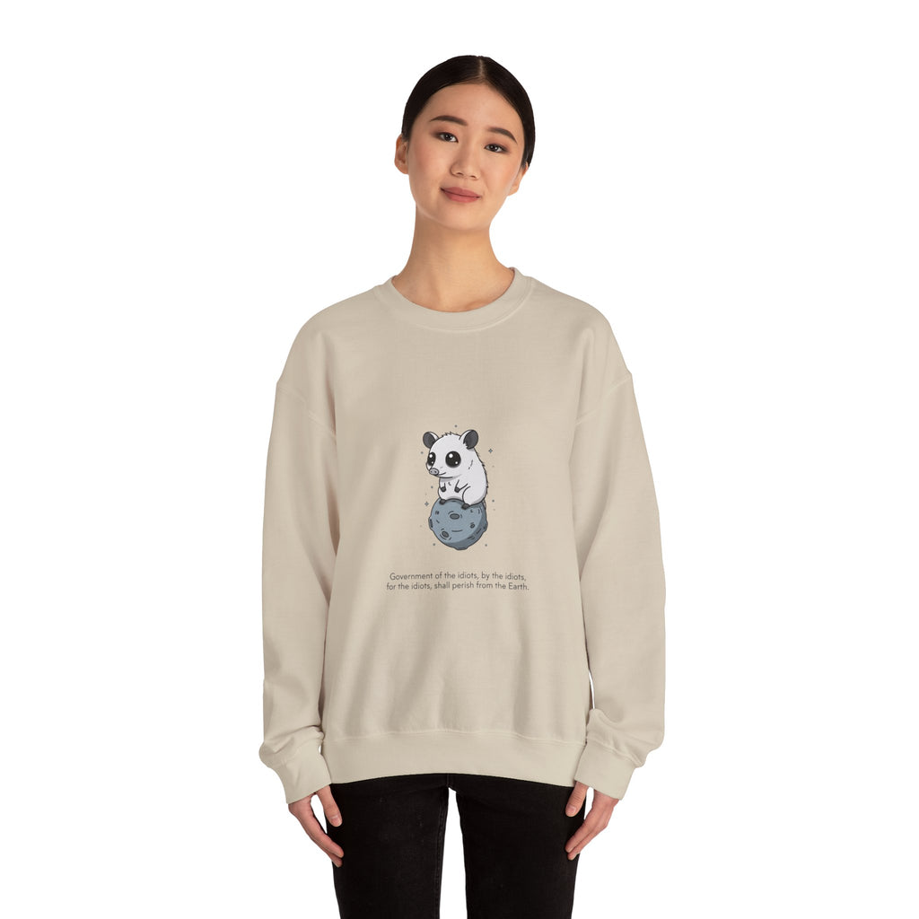 Panda on Planet Crewneck Sweatshirt | existential animal, burnout meme