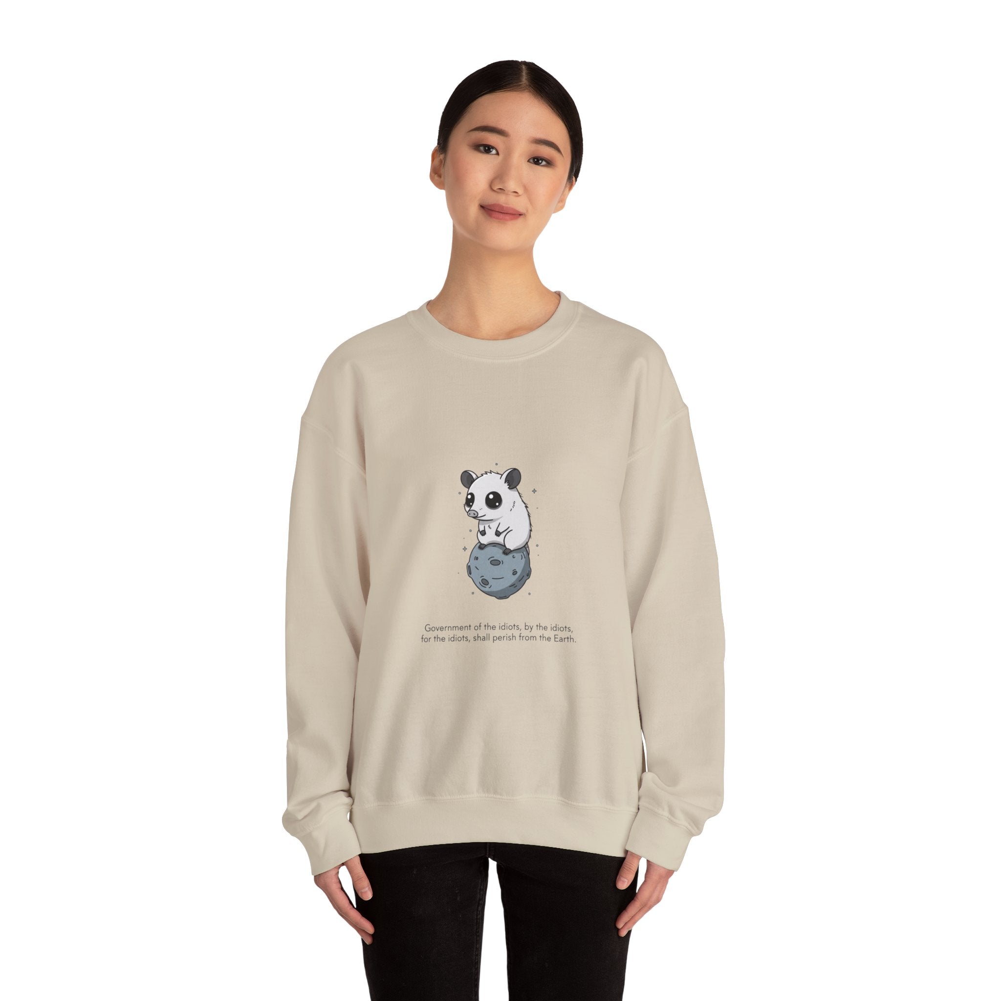 Panda on Planet Crewneck Sweatshirt | existential animal, burnout meme