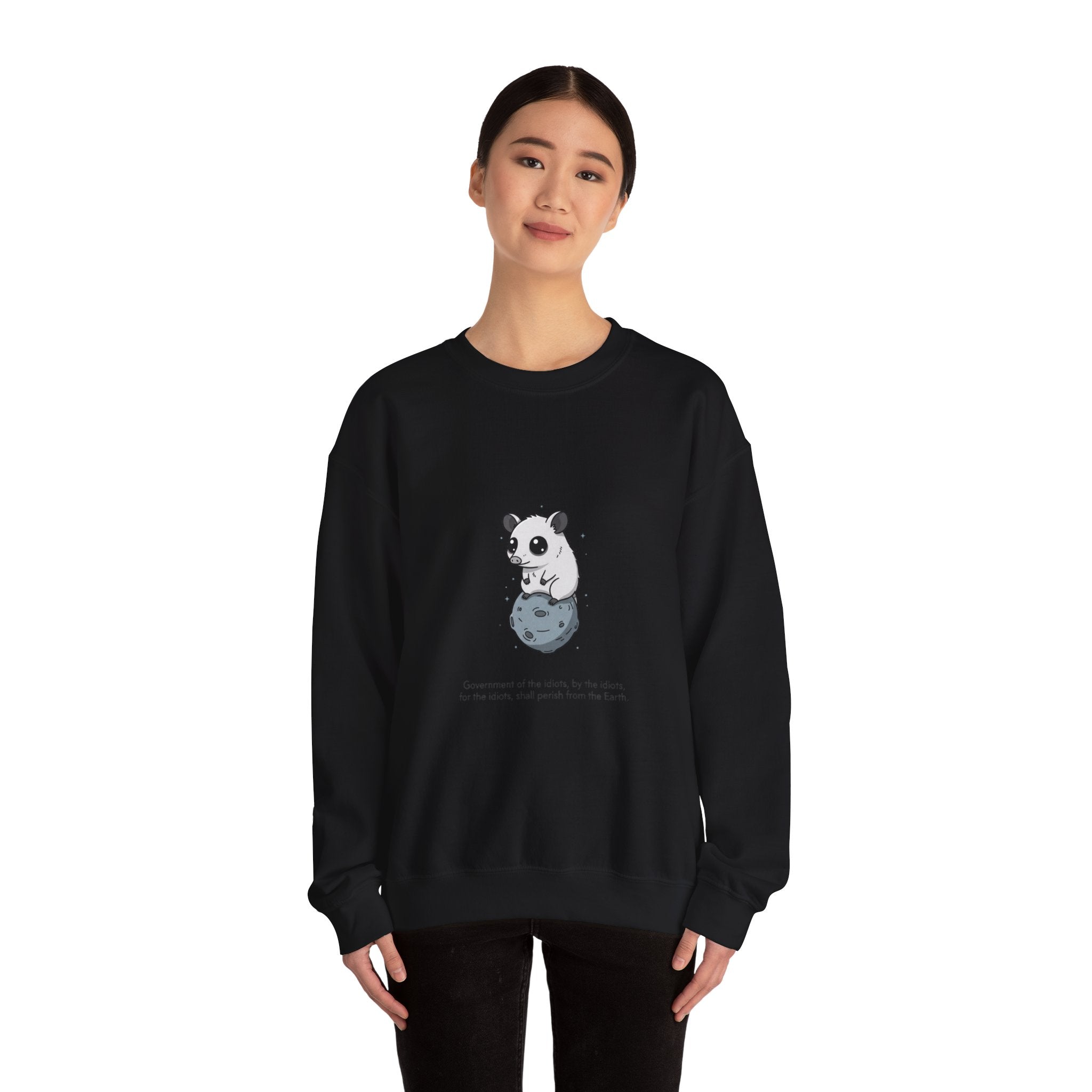 Panda on Planet Crewneck Sweatshirt | existential animal, burnout meme