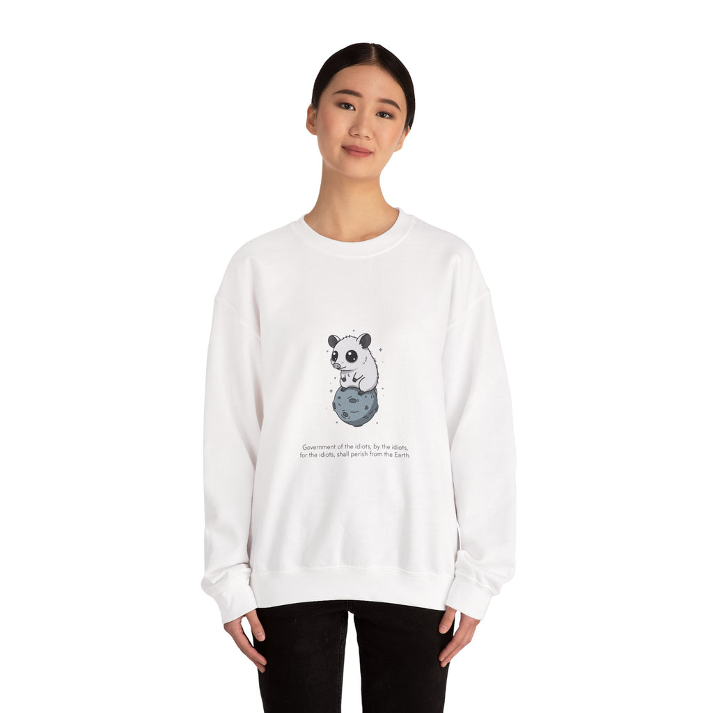 Panda on Planet Crewneck Sweatshirt | existential animal, burnout meme